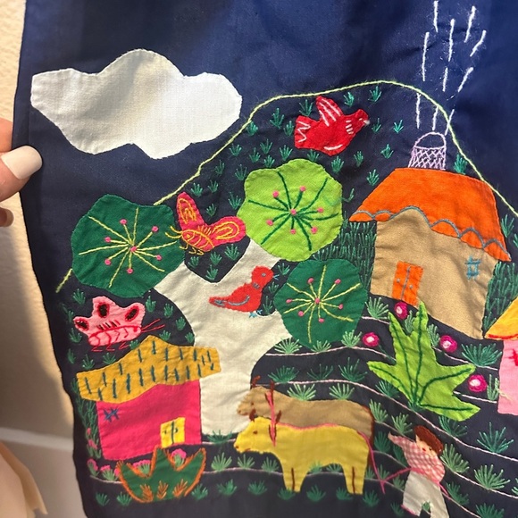 Handmade hand Embroidered Vintage Mexican Huipil Dress Caftan Gown Blue boho - Picture 3 of 11